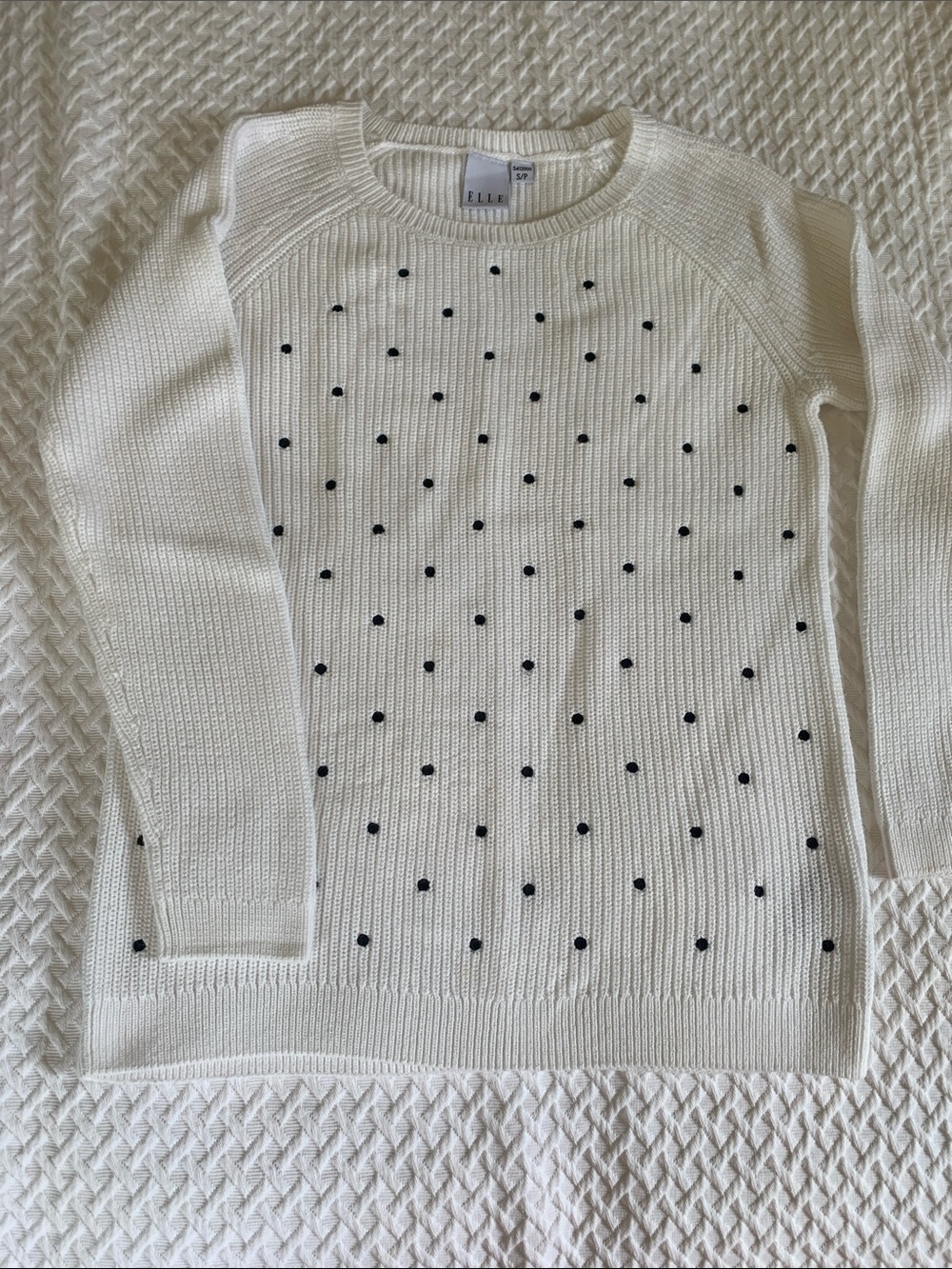 ELLE 100% Cotton Polka Dot Knit Crewneck Sweater - Size Small